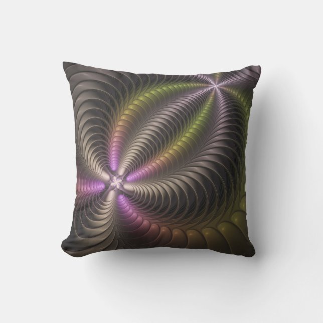 Abstract Shiny Trippy Colourful 3D Fractal Art Cushion (Front)