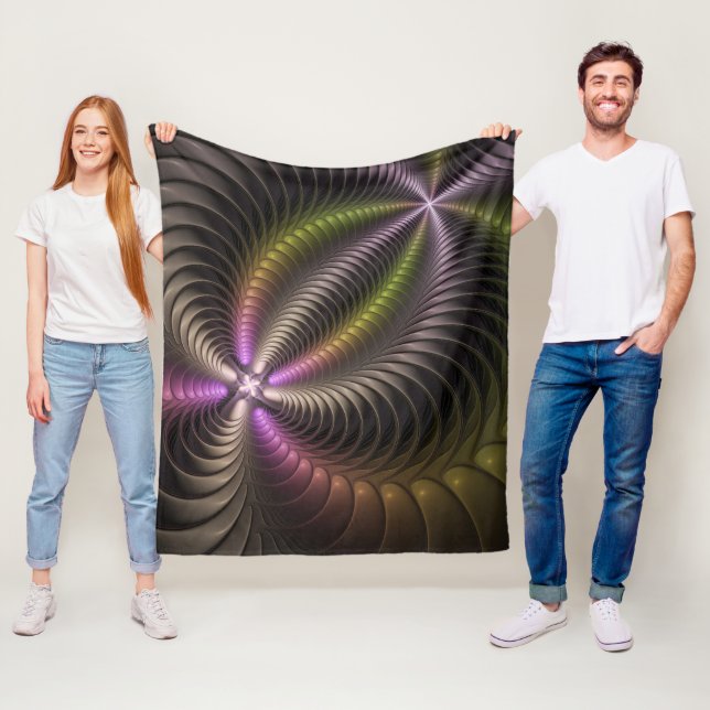 Abstract Shiny Trippy Colourful 3D Fractal Art Fleece Blanket (In Situ)