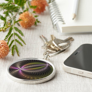 Abstract Shiny Trippy Colourful 3D Fractal Art Key Ring