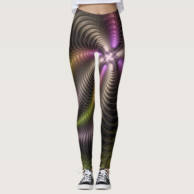 Abstract Shiny Trippy Colourful 3D Fractal Art Leggings (Front)