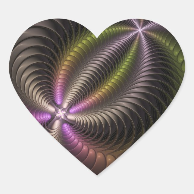Abstract Shiny Trippy Colourful 3D Fractal Art Nam Heart Sticker (Front)