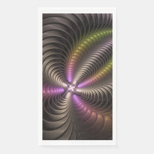 Abstract Shiny Trippy Colourful 3D Fractal Art Napkin (Front)
