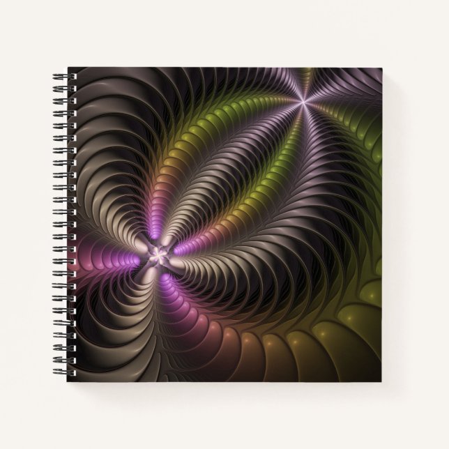 Abstract Shiny Trippy Colourful 3D Fractal Art Notebook (Front)