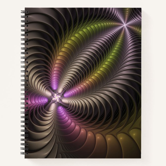 Abstract Shiny Trippy Colourful 3D Fractal Art Notebook (Front)