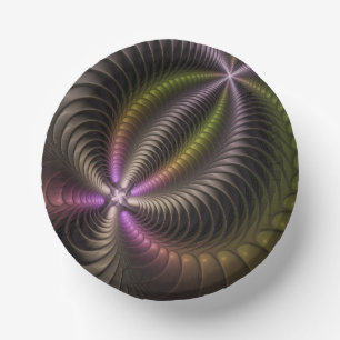 Abstract Shiny Trippy Colourful 3D Fractal Art Paper Plate