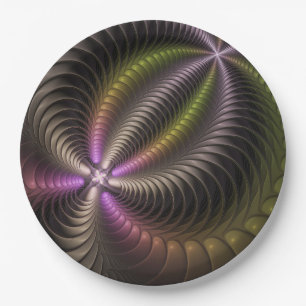 Abstract Shiny Trippy Colourful 3D Fractal Art Paper Plate