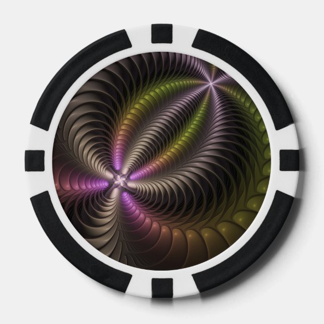 Abstract Shiny Trippy Colourful 3D Fractal Art Poker Chips (Front)