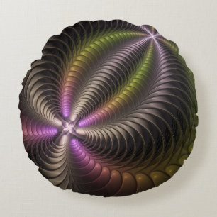 Abstract Shiny Trippy Colourful 3D Fractal Art Round Cushion