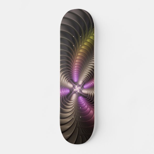 Abstract Shiny Trippy Colourful 3D Fractal Art Skateboard (Front)
