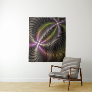 Abstract Shiny Trippy Colourful 3D Fractal Art Tapestry