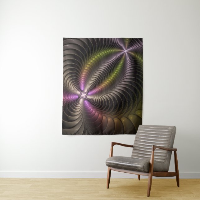 Abstract Shiny Trippy Colourful 3D Fractal Art Tapestry (In Situ)