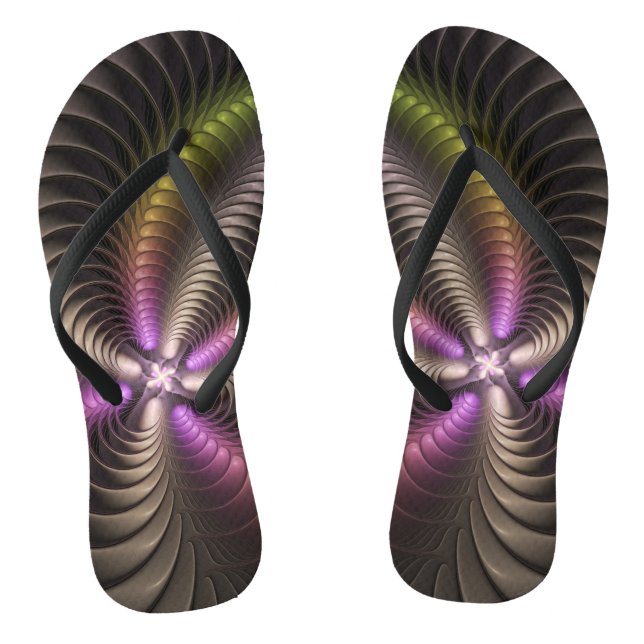Abstract Shiny Trippy Colourful 3D Fractal Art Thongs (Footbed)