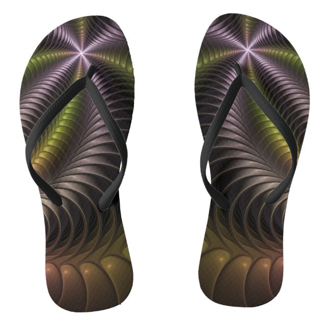 Abstract Shiny Trippy Colourful 3D Fractal Art Thongs (Footbed)