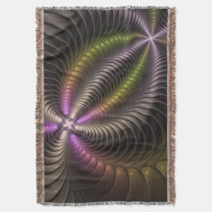 Abstract Shiny Trippy Colourful 3D Fractal Art Throw Blanket