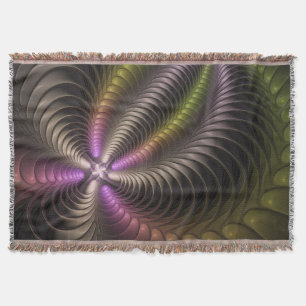Abstract Shiny Trippy Colourful 3D Fractal Art Throw Blanket