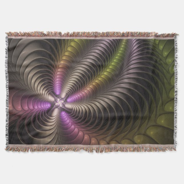 Abstract Shiny Trippy Colourful 3D Fractal Art Throw Blanket (Front)