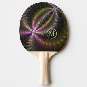 Abstract Shiny Trippy Colourful 3D Fractal Monogra Ping Pong Paddle