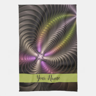Abstract Shiny Trippy Colourful 3D Fractal Name Tea Towel