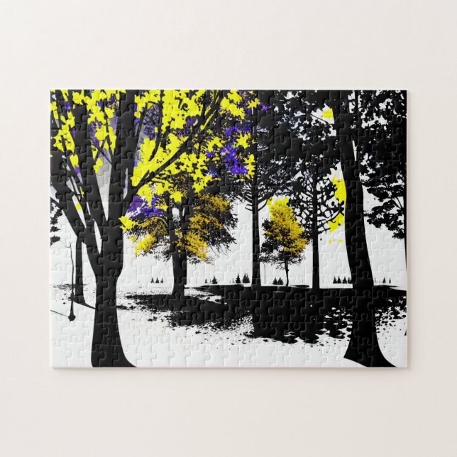 Abstract Silhouette Forest with Yellow and Purple Jigsaw Puzzle (Horizontal)