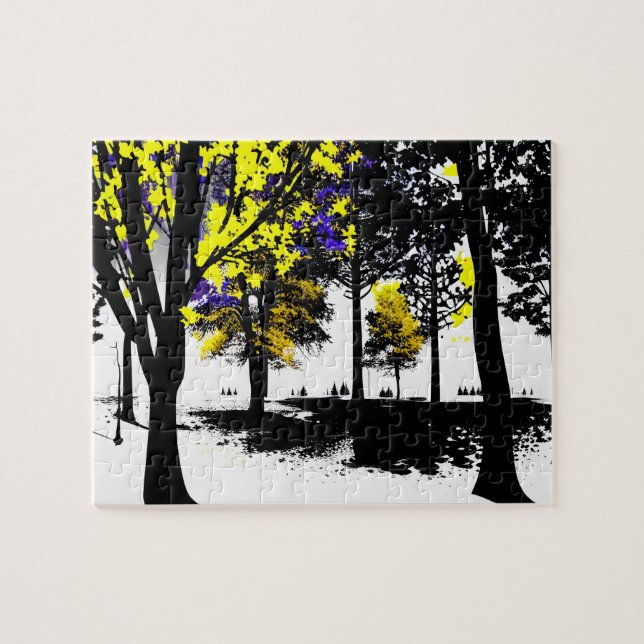 Abstract Silhouette Forest with Yellow and Purple Jigsaw Puzzle (Horizontal)