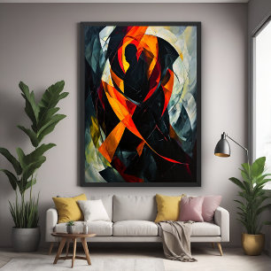 Abstract Silhouette in Fiery Red and Black Art Poster