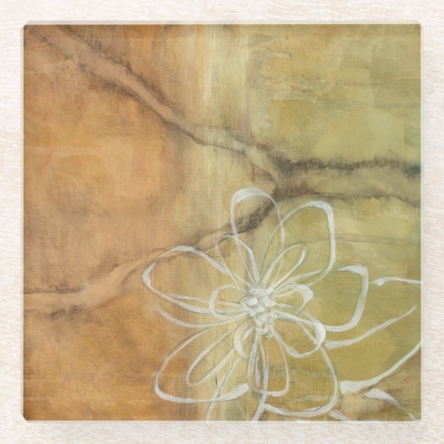 Abstract Silhouette Painting on Tan Background Glass Coaster (Front)