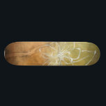 Abstract Silhouette Painting on Tan Background Skateboard<br><div class="desc">The background of this Jennifer Goldberger painting looks like a table with a forked crack in it. There is also an abstract silhouette of a flower done in white paint,  just barely overriding the brown background.</div>