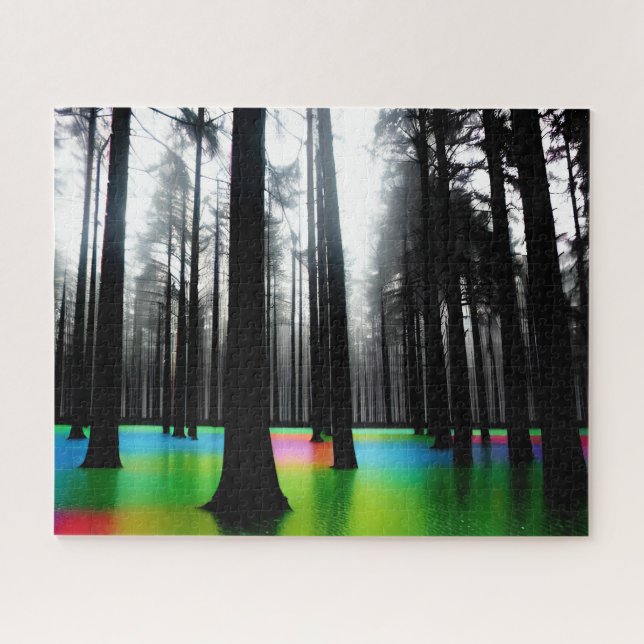 Abstract Silhouette Trees in Rainbow Lake Jigsaw Puzzle (Horizontal)