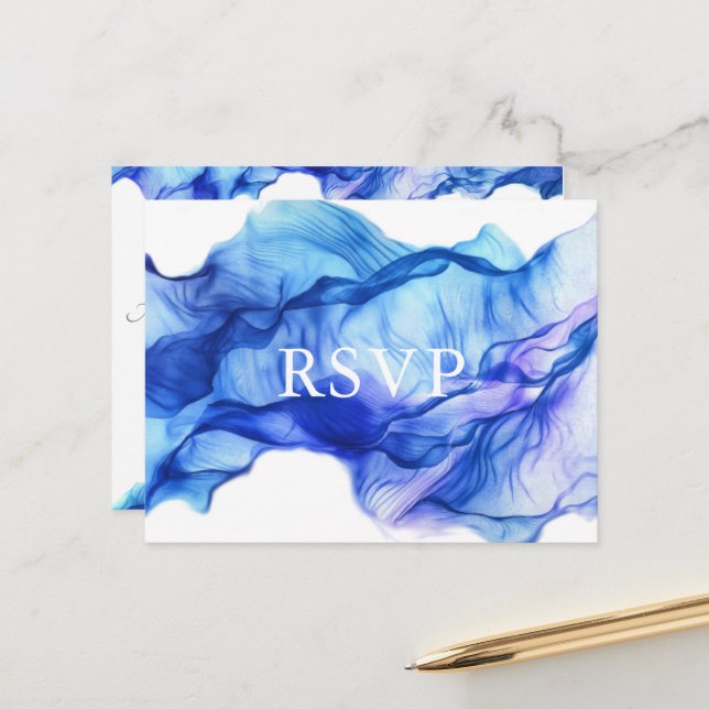 Abstract Silk Blue RSVP  Postcard (Front/Back In Situ)