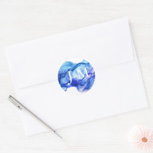 Abstract Silk Blue Wedding Monogram Sticker