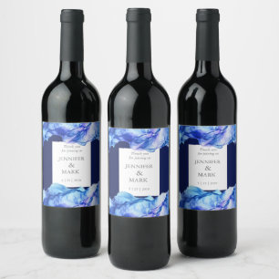 Abstract Silk Blue Wedding Wine Label