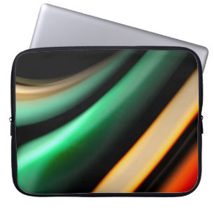 Abstract silk smooth lines on black, multicolored laptop sleeve