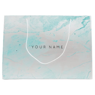 Abstract Silver Blush Marble Metallic Aqua Tiffany Large Gift Bag