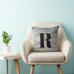 Abstract Silver Brushed Metal With Monogram Cushion