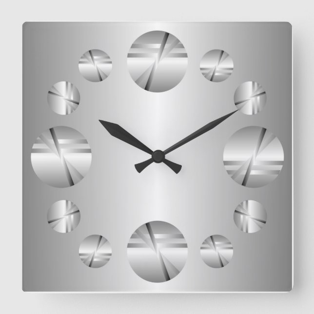 Abstract Silver Metallic Print Wall Clock (Front)