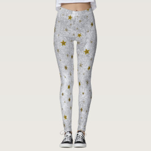 Abstract silver paper with gold sparkly stars leggings