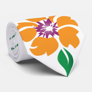 Abstract Single Orange Flower and Leaf Tie