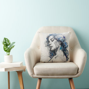 Abstract Sketch Blue Woman Cushion