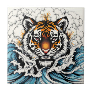 Abstract Sketch Tiger in Water Ceramic Tile