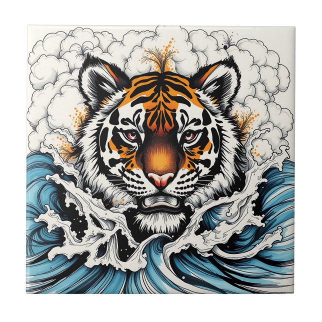 Abstract Sketch Tiger in Water Ceramic Tile (Front)