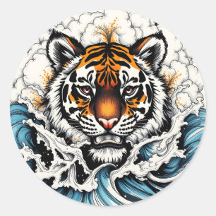 Abstract Sketch Tiger in Water Classic Round Sticker