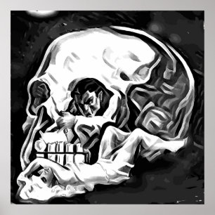 abstract skull man woman illusion art poster