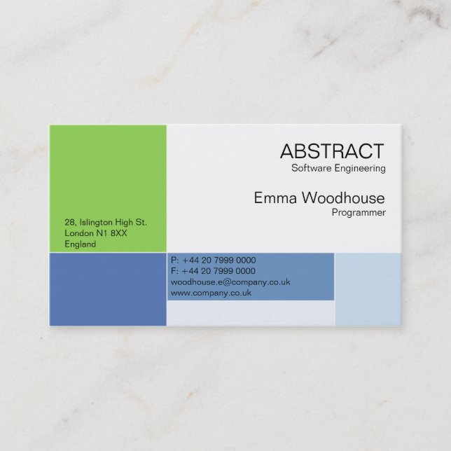 Abstract Sky Blue & Green Business Card (Front)