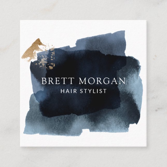 Abstract Smoky Blue Black Hair Stylist Square Business Card (Front)