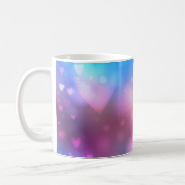 Abstract smooth blur blue and pink background with coffee mug (Left)