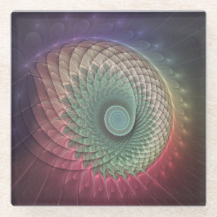 Abstract Snail Colorful Modern Fractal Art Glass Coaster