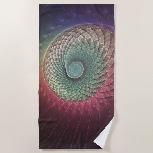 Abstract Snail Colourful Modern Fractal Art Beach Towel (Front)
