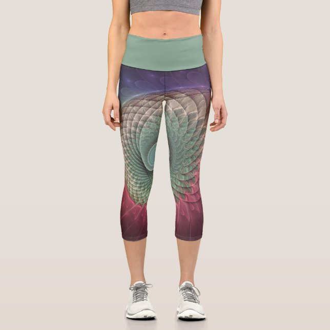 Abstract Snail Colourful Modern Fractal Art Capri Leggings (Front)
