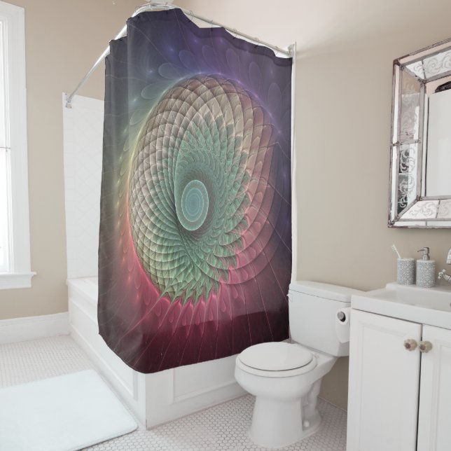 Abstract Snail Colourful Modern Fractal Art Shower Curtain (In Situ)