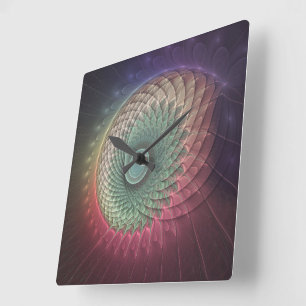 Abstract Snail Colourful Modern Fractal Art Square Wall Clock
